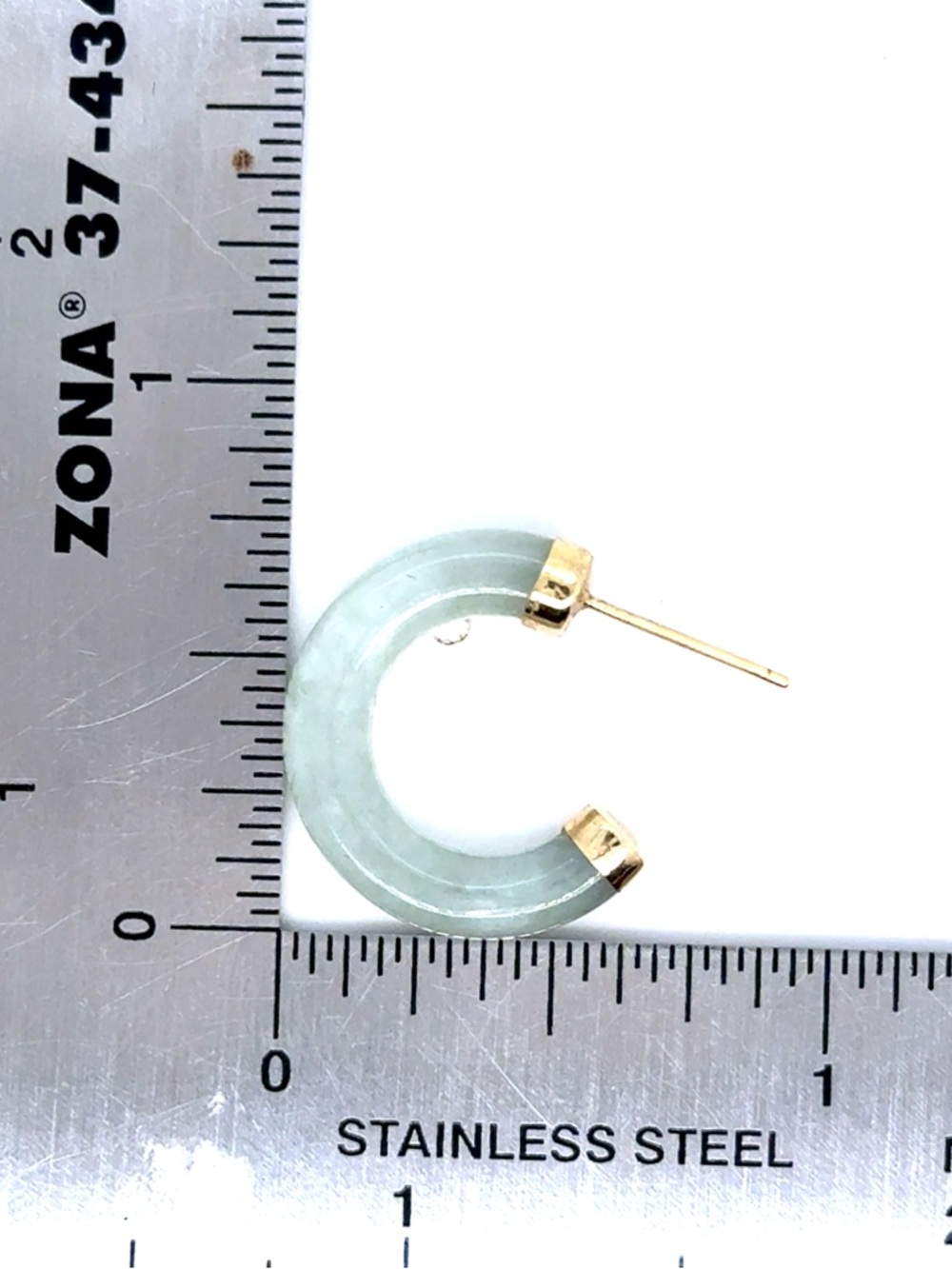 Small 14K Gold Trim Jade Green Hoop Stud Earrings - Picture 6 of 7